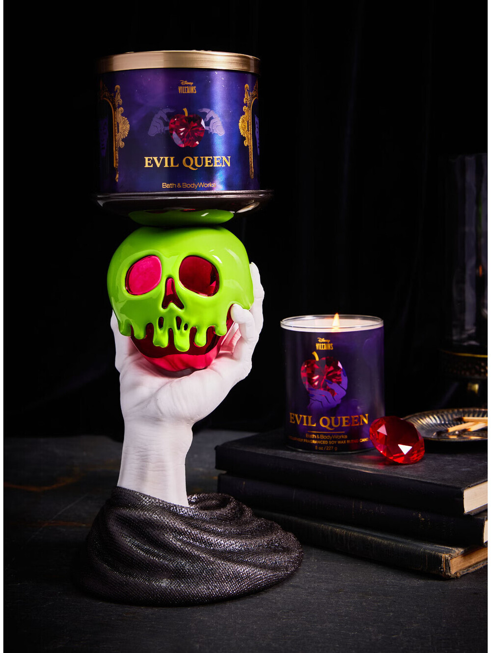BATH & BODY WORKS EVIL QUEEN POISON APPLE DISNEY VILLAINS 3-WICK CANDLE HOLDER - Picture 1 of 2